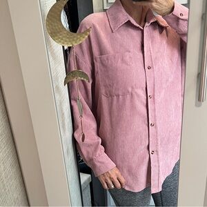 Boxy oversized Mauve pink corduroy  Button-Up pocket Shirt Medium Large